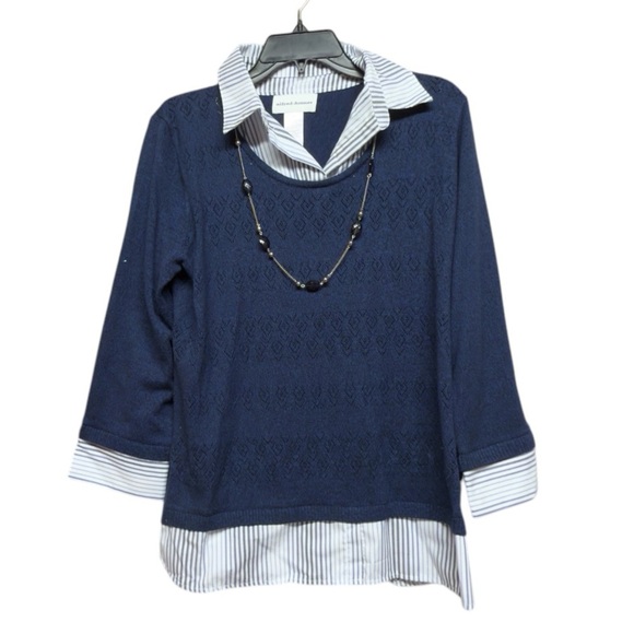Alfred Dunner Blue 3/4 Sleeve Layered Blouse with Notched Collar Size Medium - Picture 1 of 3